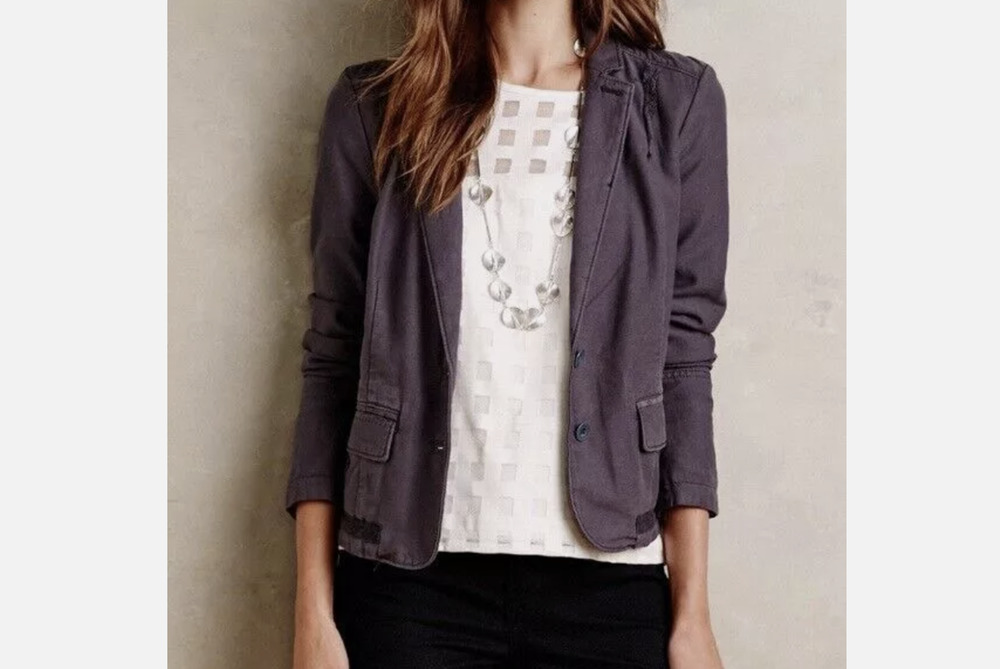 Hei Hei Anthropologie Delanie Jacket Gray Plaid Boho Military Blazer Size 12